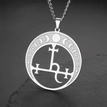 Lilith Demon Seal Necklace Satan Solomon Symbol Moon Phase Necklace Witchy Jewelry-MoonChildWorld