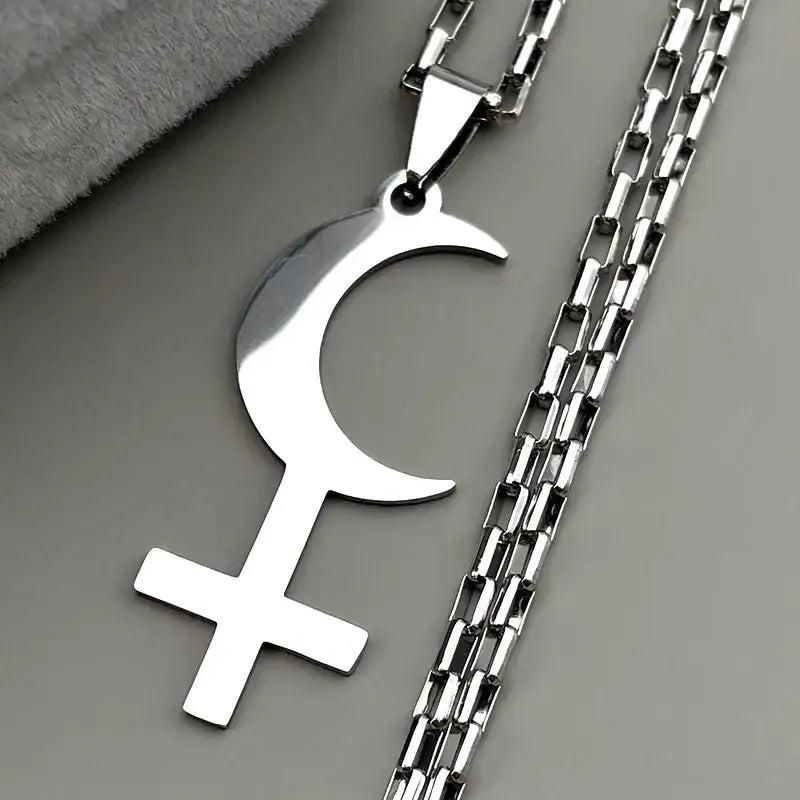 Lilith Goddess Greek Mythology Moon Cross Necklace Witch Symbol Jewelry-MoonChildWorld