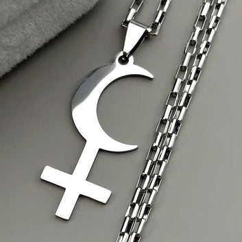 Lilith Goddess Greek Mythology Moon Cross Necklace Witch Symbol Jewelry-MoonChildWorld