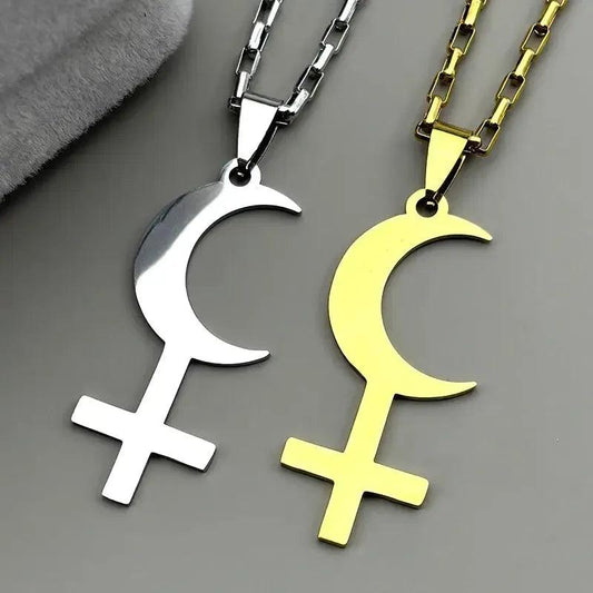 Lilith Goddess Greek Mythology Moon Cross Necklace Witch Symbol Jewelry-MoonChildWorld