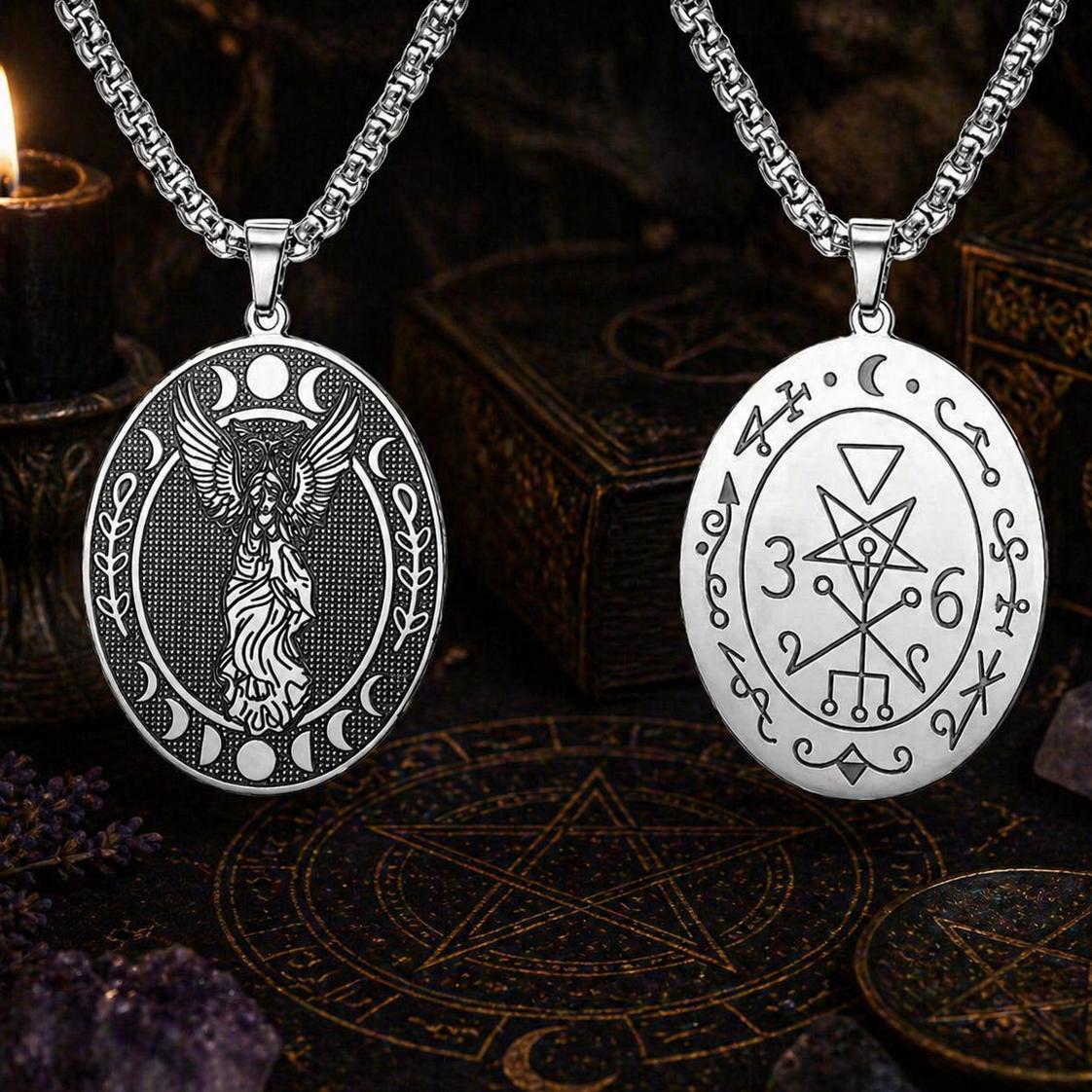 Lilith Goddess Sigil Necklace Moon Phase Witchy Double-sided Necklace-MoonChildWorld