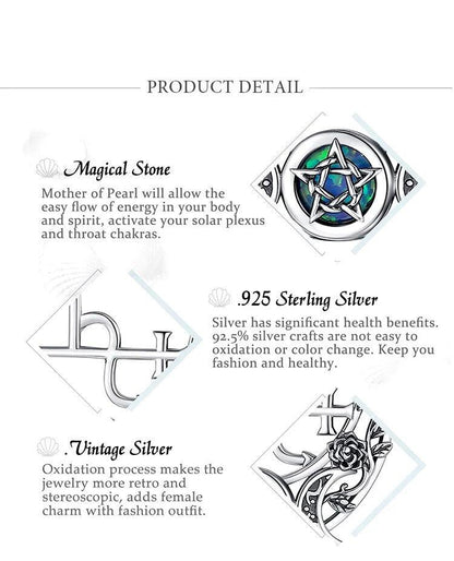 Sterling silver Triple Moon Goddess pendant with a magical opal stone, showcasing vintage craftsmanship.