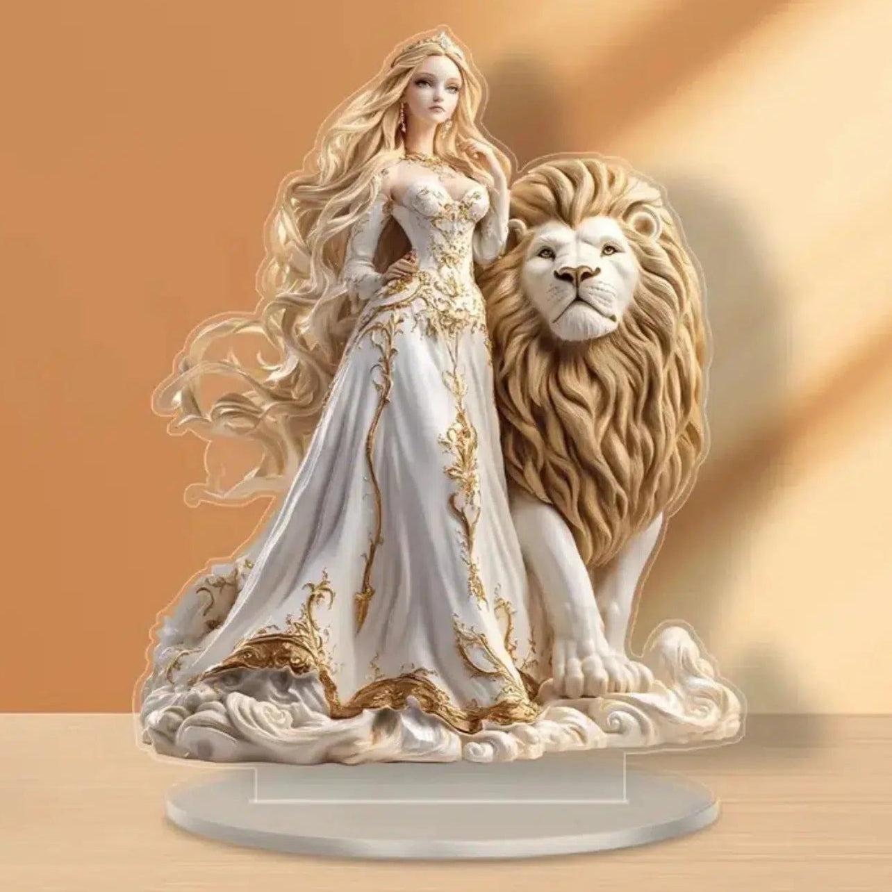 Lion and Goddess Statue Acrylic Table Ornament Mystic Lion Goddess Acrylic Sign Pagan Desk Decor-MoonChildWorld