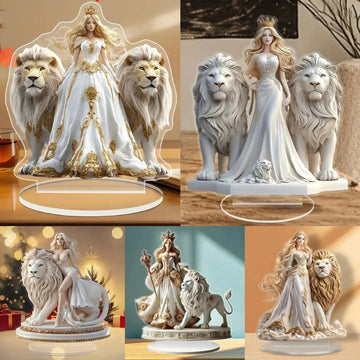 Lion and Goddess Statue Acrylic Table Ornament Mystic Lion Goddess Acrylic Sign Pagan Desk Decor-MoonChildWorld