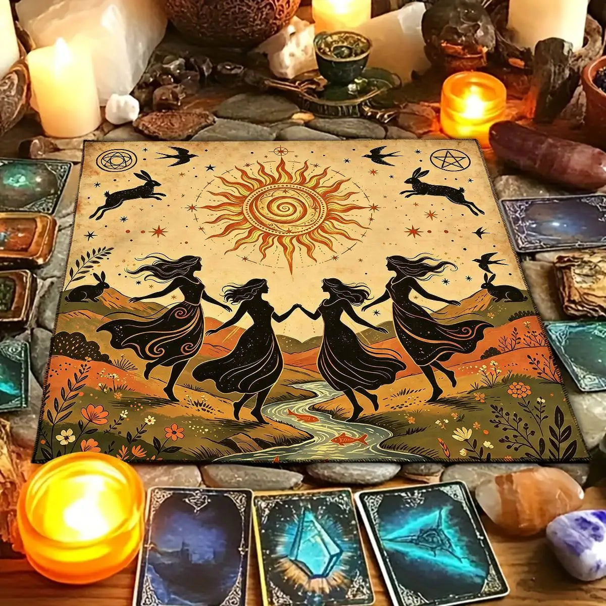 Litha Sun Moon Phase Tarot Altar Cloth Pagan Sabbat Decor-MoonChildWorld
