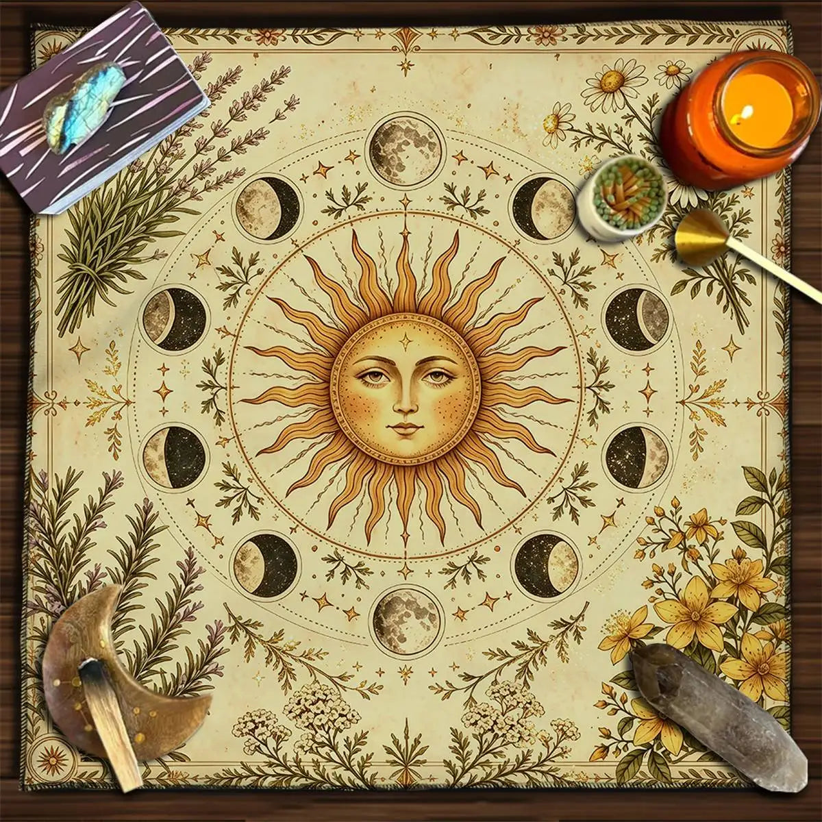 Litha Sun Moon Phase Tarot Altar Cloth Pagan Sabbat Decor-MoonChildWorld