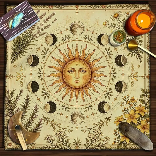 Litha Sun Moon Phase Tarot Altar Cloth Pagan Sabbat Decor-MoonChildWorld
