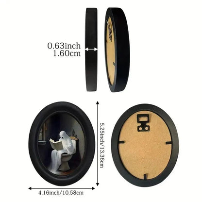Little Ghost Sitting on the Toilet Wooden Oval Frame - Gothic Oval Wall Art - Halloween Wall Decoration-MoonChildWorld
