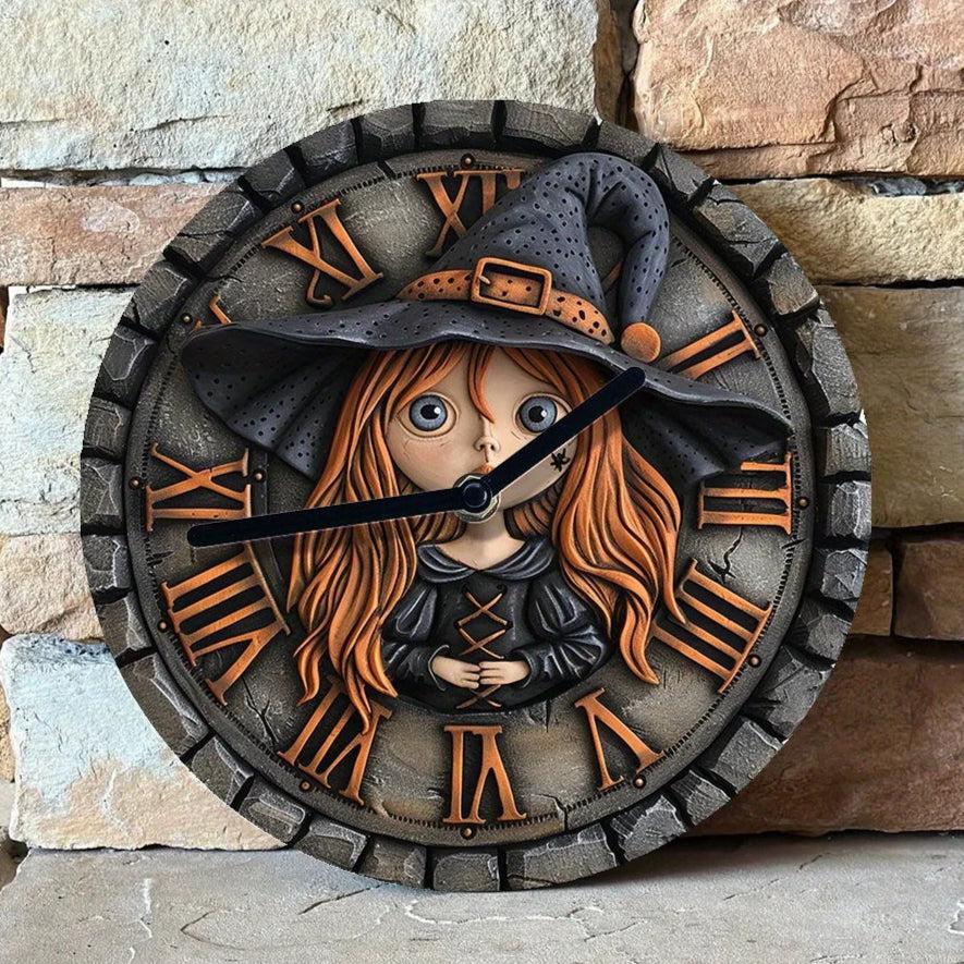 Little Witch Silent Wall Clock Witchy Wall Clock for Halloween-MoonChildWorld
