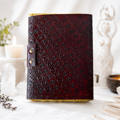 Lord Shiva Leather Journal – Vintage Handmade Pagan Grimoire with Brass Lock – leather journal, open blank pages view