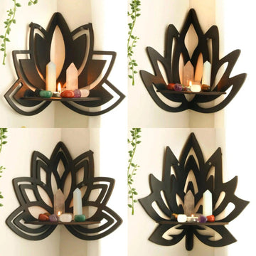 Lotus Corner Shelf Wooden Crystal Holder Shelf-MoonChildWorld