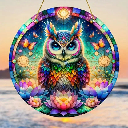 Lotus Owl Suncatcher Spirit Owl Acrylic Sign Owl Window Decor Mystic Owl Decor-MoonChildWorld