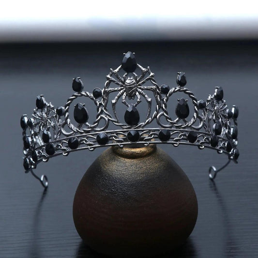Dark Goddess Gothic Halloween Crown - Black Spider Web Witch Tiaras Hair Accessories Vampire Accessory-MoonChildWorld