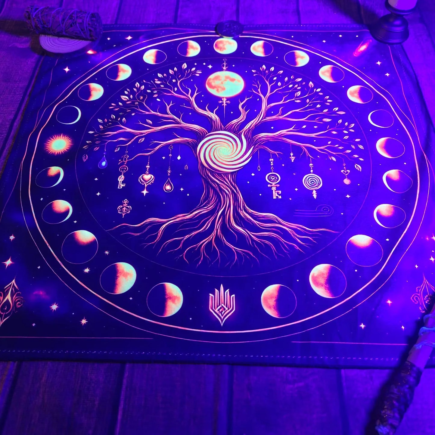 Luminous Tree of Life Triple Moon Tarot Altar Cloth-MoonChildWorld