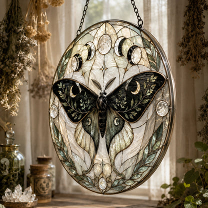 Luna Moth Botanical Glass Suncatcher - close up detail