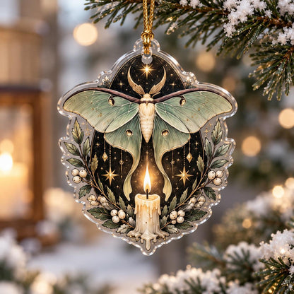 Luna Moth Celestial Acrylic Ornament Set – Witchy Yule Christmas Decor – Candlelight Moth ornament