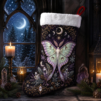 Luna Moth Christmas Stocking Pastel Celestial Witchy Yule Decor, styled shot 3
