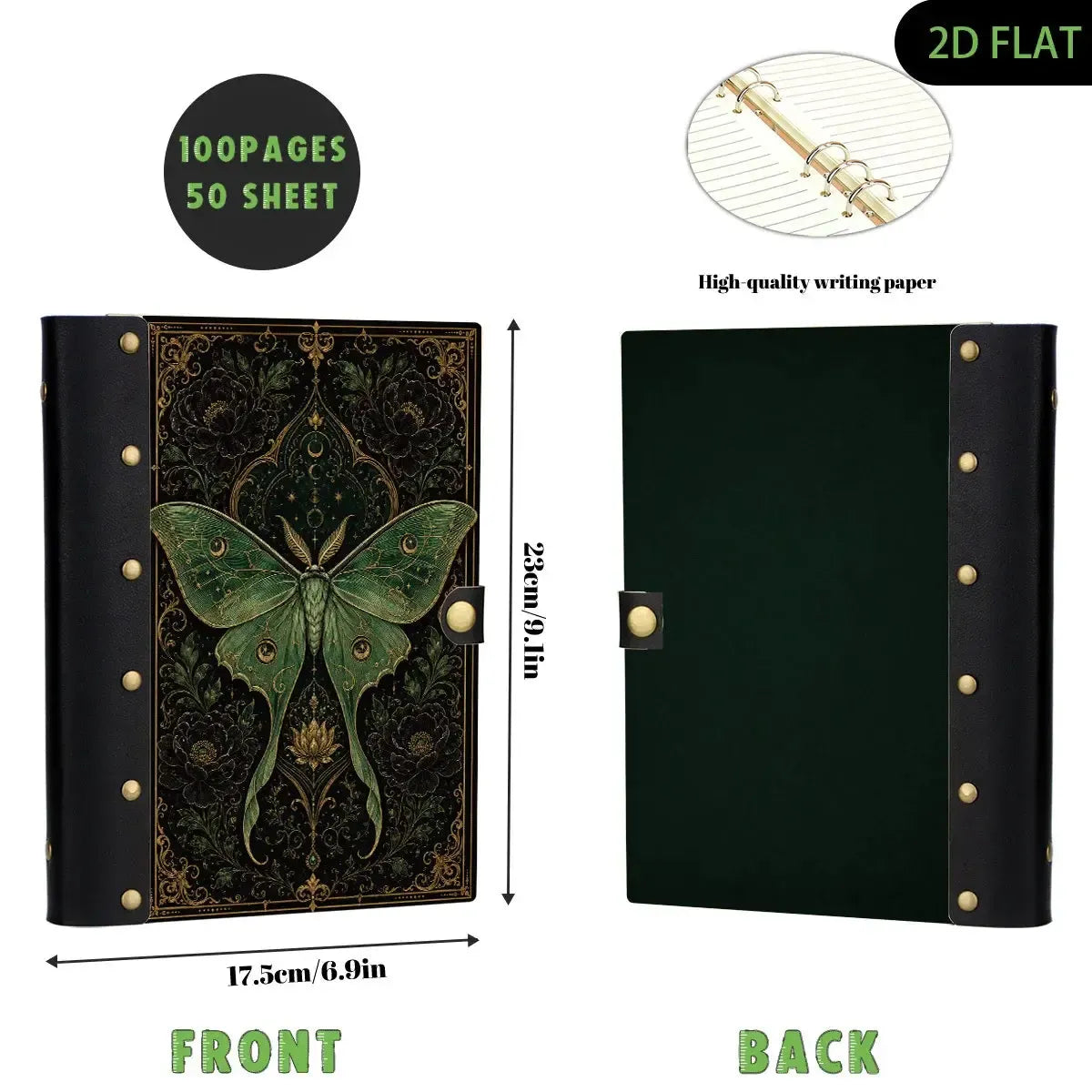 Luna Moth Peony Lotus Journal - refillable Book of Shadows - MoonChildWorld