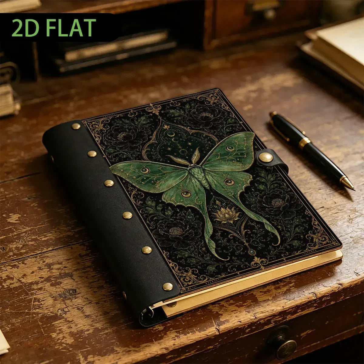 Luna Moth Peony Lotus Journal - dark cottagecore notebook - MoonChildWorld