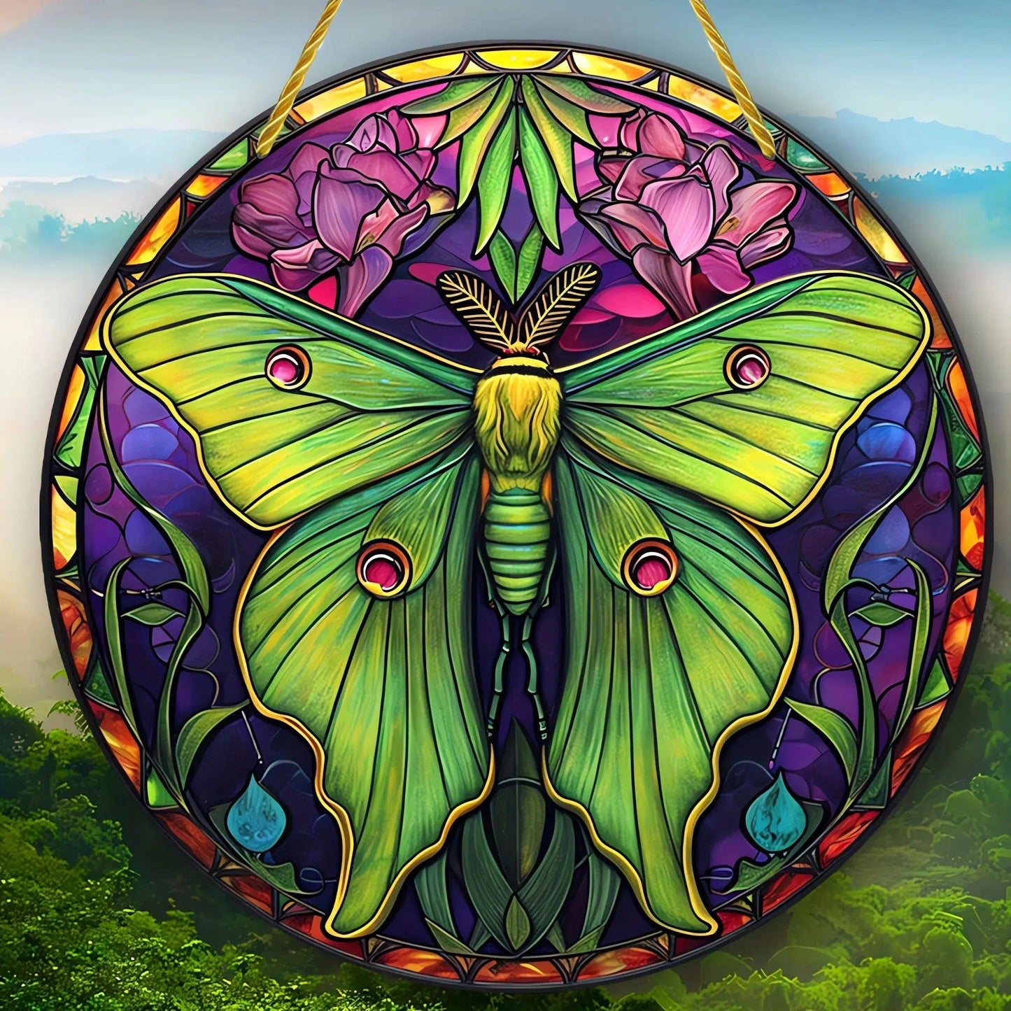 Luna Moth Suncatcher Gothic Acrylic Round Sign-MoonChildWorld