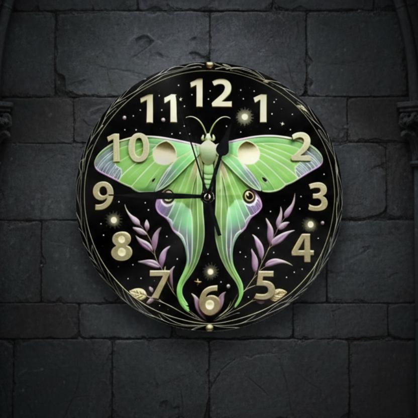 Luna Moth Wall Clock Witchy Wall Decor-MoonChildWorld