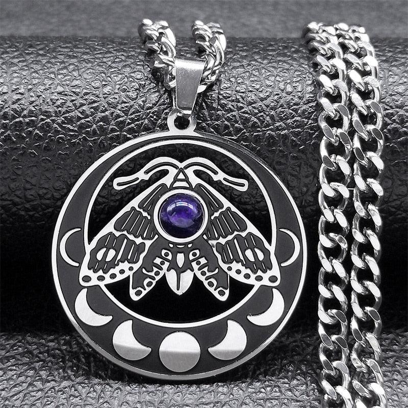 Luna Moth Witchy Necklace Gothic Insect Moon Phase Necklace-MoonChildWorld