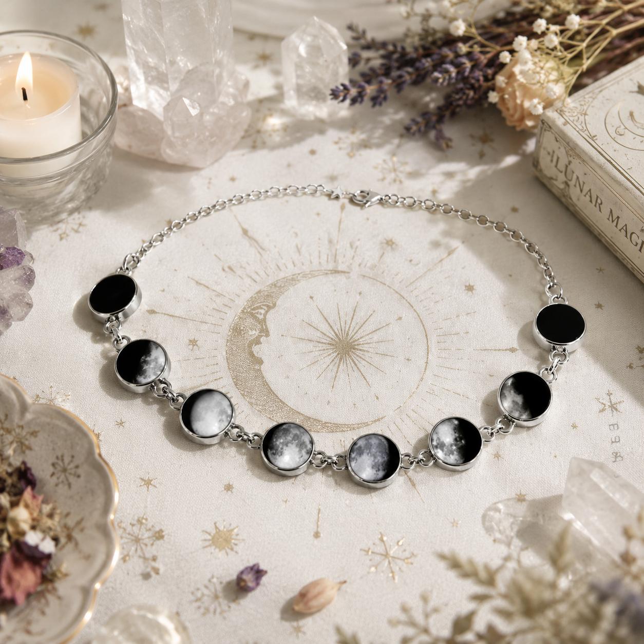 Gothic Moon Phase Choker Lunar Cycle Celestial Necklace Witch Wiccan Jewelry-MoonChildWorld