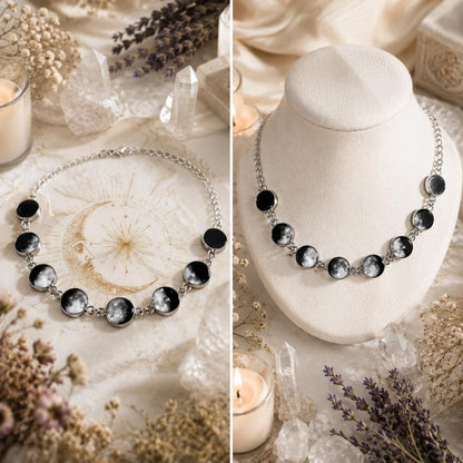 Gothic Moon Phase Choker Lunar Cycle Celestial Necklace Witch Wiccan Jewelry-MoonChildWorld