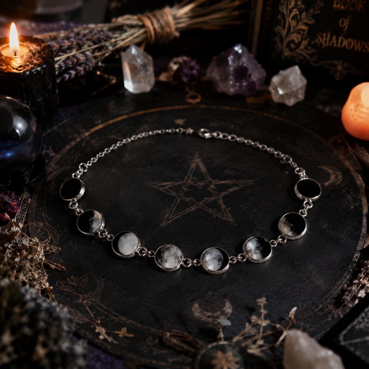 Gothic Moon Phase Choker Lunar Cycle Celestial Necklace Witch Wiccan Jewelry-MoonChildWorld