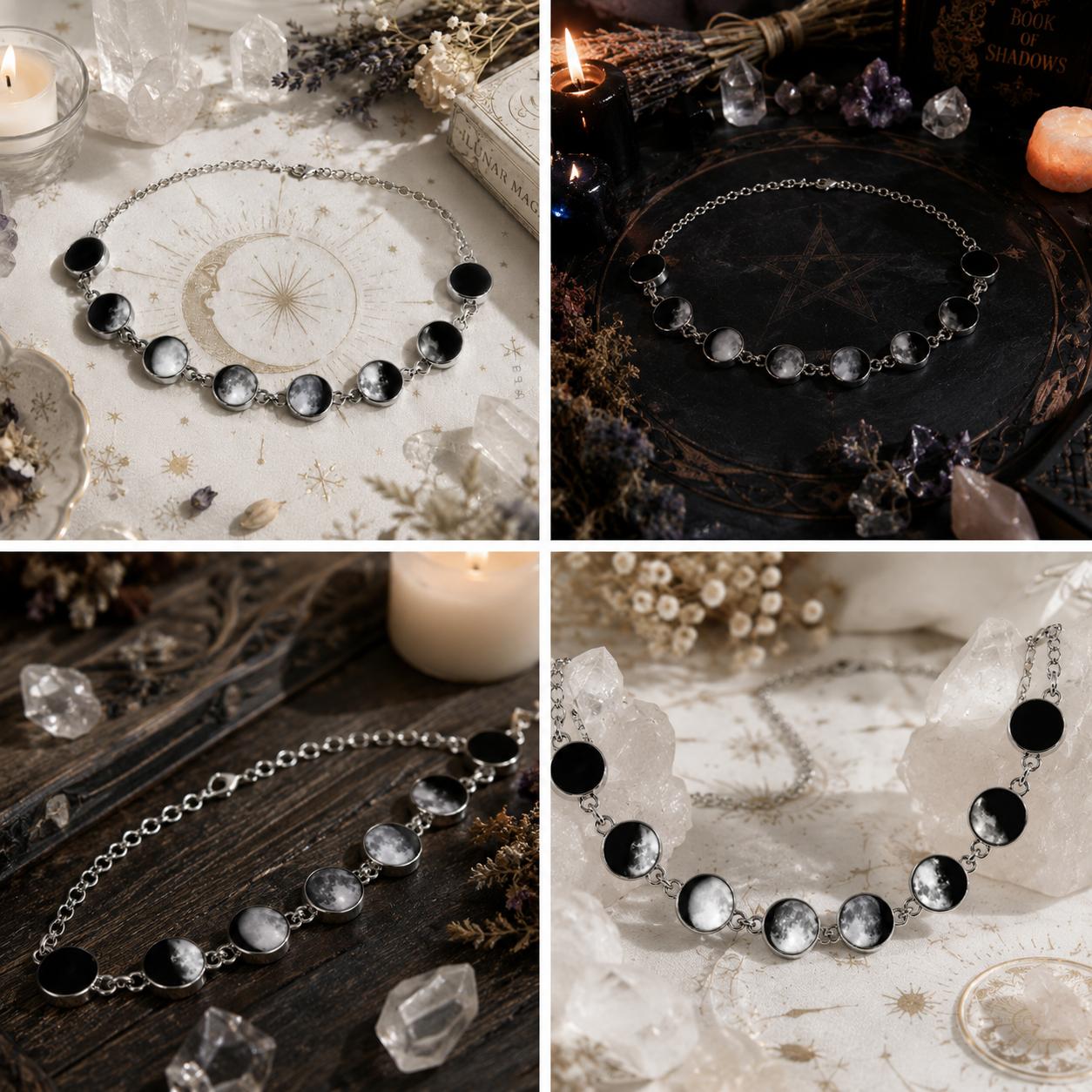 Gothic Moon Phase Choker Lunar Cycle Celestial Necklace Witch Wiccan Jewelry-MoonChildWorld