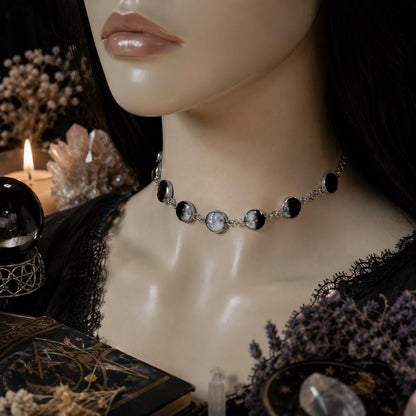 Gothic Moon Phase Choker Lunar Cycle Celestial Necklace Witch Wiccan Jewelry-MoonChildWorld
