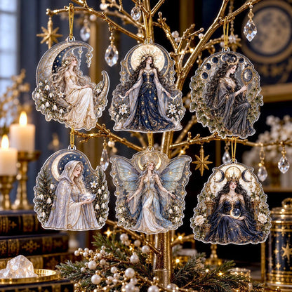 Lunar Goddess Celestial Acrylic Ornament Set – Moon Yule Christmas Decor – set of 6 acrylic ornaments