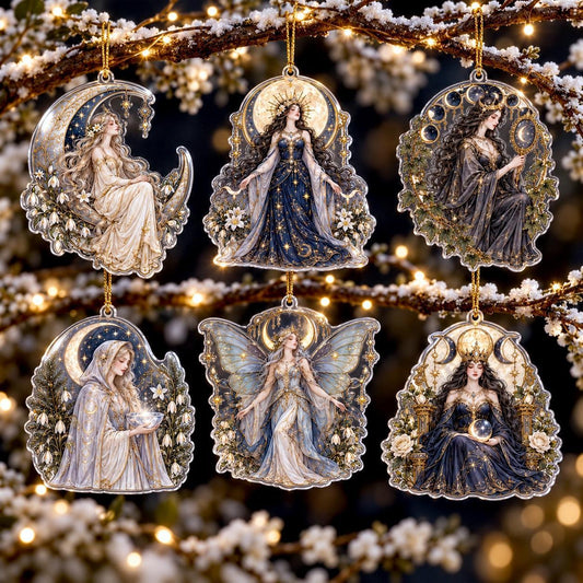 Lunar Goddess Celestial Acrylic Ornament Set – Moon Yule Christmas Decor – set of 6, another view