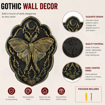 Crescent moon moth wall art – distressed carved detail