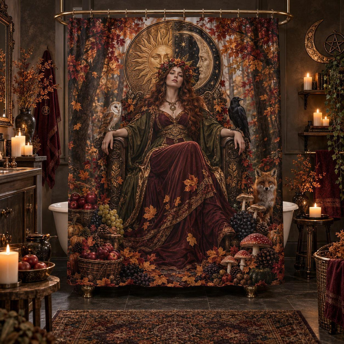 Mabon Shower Curtain - Autumn Harvest Goddess Pagan Decor