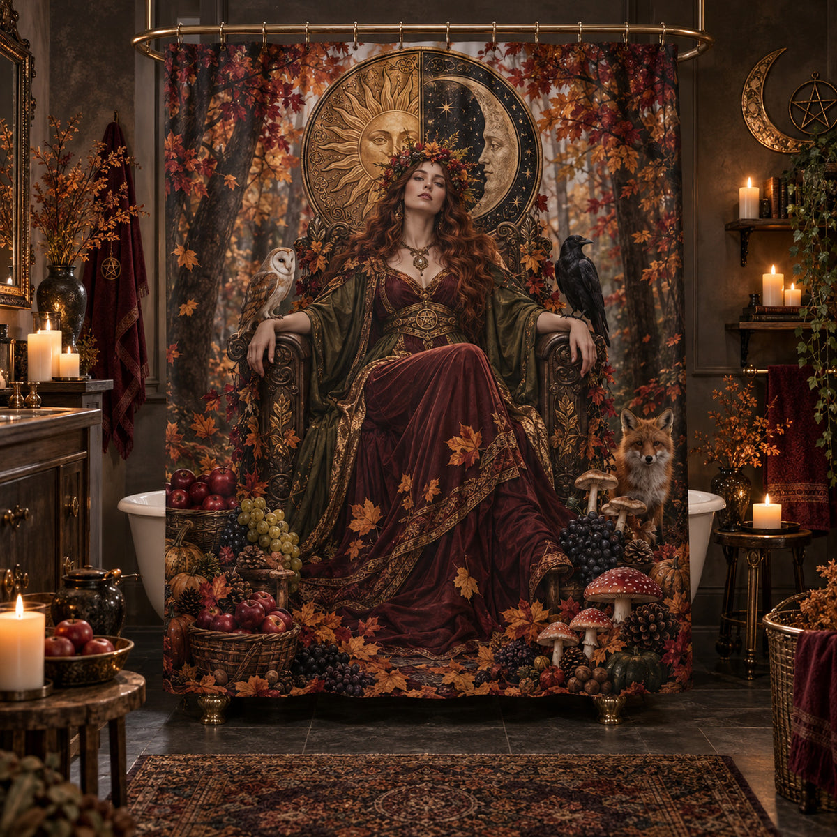 Mabon Shower Curtain - Autumn Harvest Goddess Pagan Decor