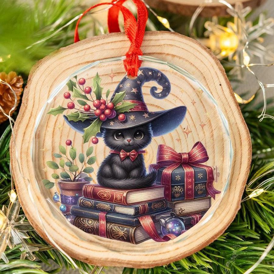 Magic Black Cat Glass Ornament Witchy Christmas Ornament-MoonChildWorld