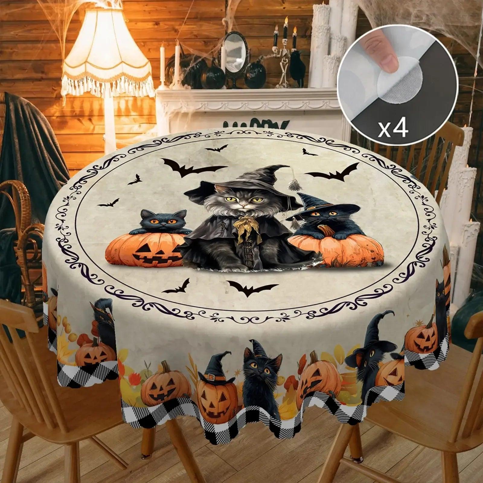 Magic Black Cat Spooky Pumpkin Haunted House Gothic Halloween Tablecloth - Witch Tablecloth Table Decoration-MoonChildWorld