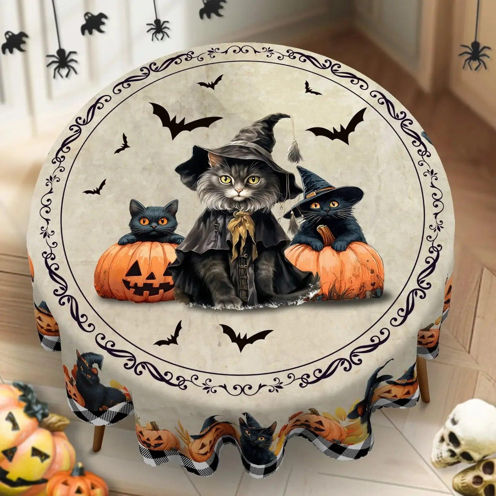 Magic Black Cat Spooky Pumpkin Haunted House Gothic Halloween Tablecloth - Witch Tablecloth Table Decoration-MoonChildWorld