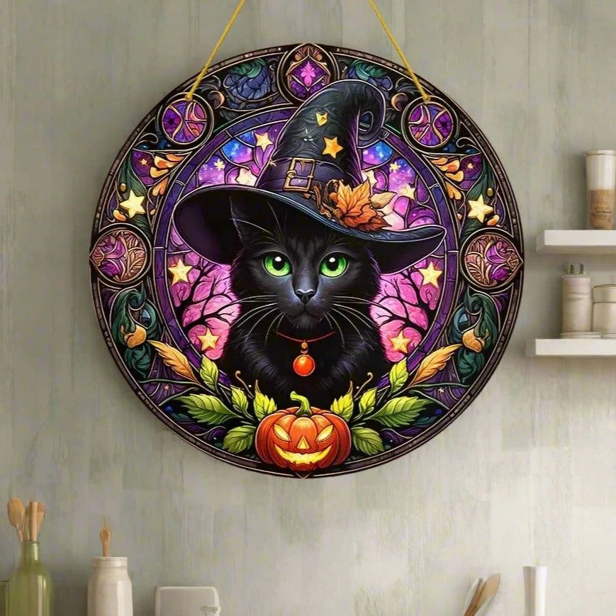 Magic Black Cat Suncatcher Halloween Witch Acrylic Sign-MoonChildWorld
