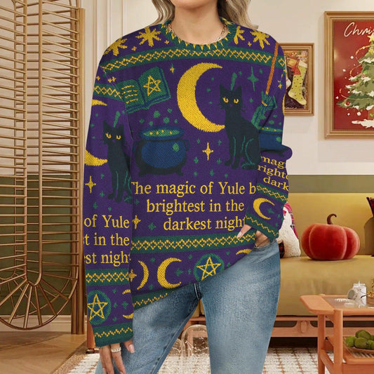 Magic Black Cat Witch Christmas Sweatshirt Wicca Yule Sweater-MoonChildWorld