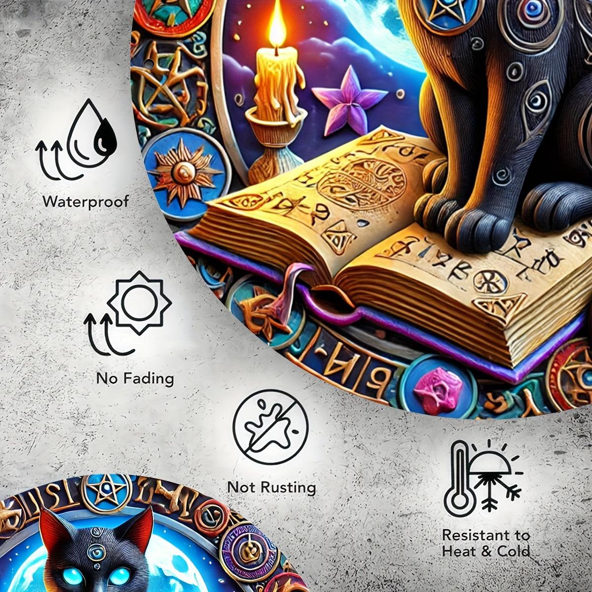 Magic Black Cat on Book of Shadows Metal Sign Occult Cat Decor-MoonChildWorld