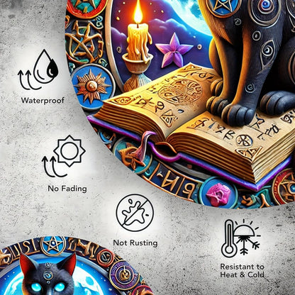 Magic Black Cat on Book of Shadows Metal Sign Occult Cat Decor-MoonChildWorld