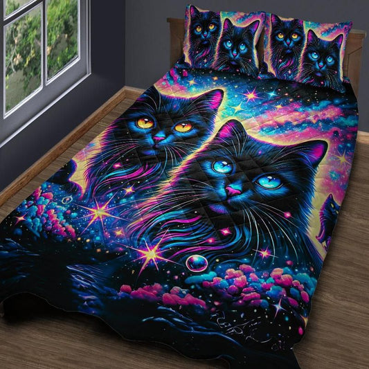 Magic Black Cats Quilt Bedding Set Witchy Home Decor-MoonChildWorld
