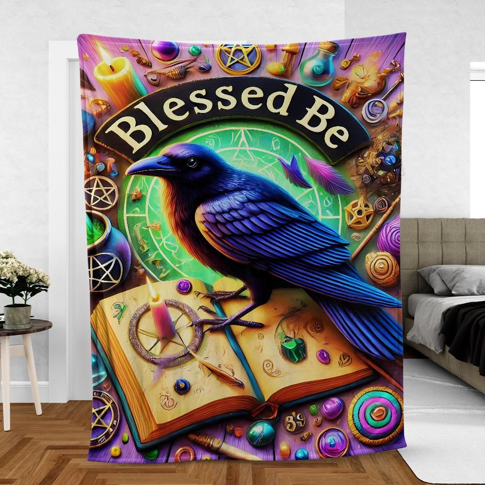 Magic Black Raven Witch Crow Blanket Blessed Be Wicca Blanket-MoonChildWorld