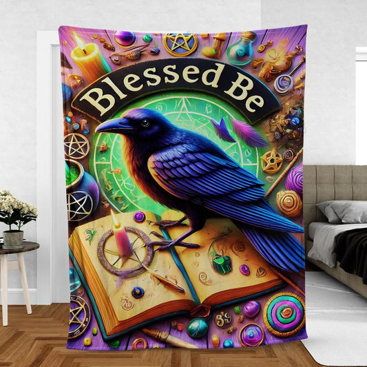 Magic Black Raven Witch Crow Blanket Blessed Be Wicca Blanket-MoonChildWorld