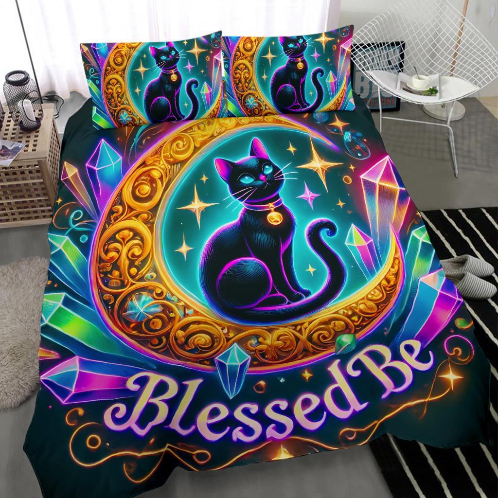Magic Crystal Moon Wicca Black Cat Witchy Bedding Set-MoonChildWorld