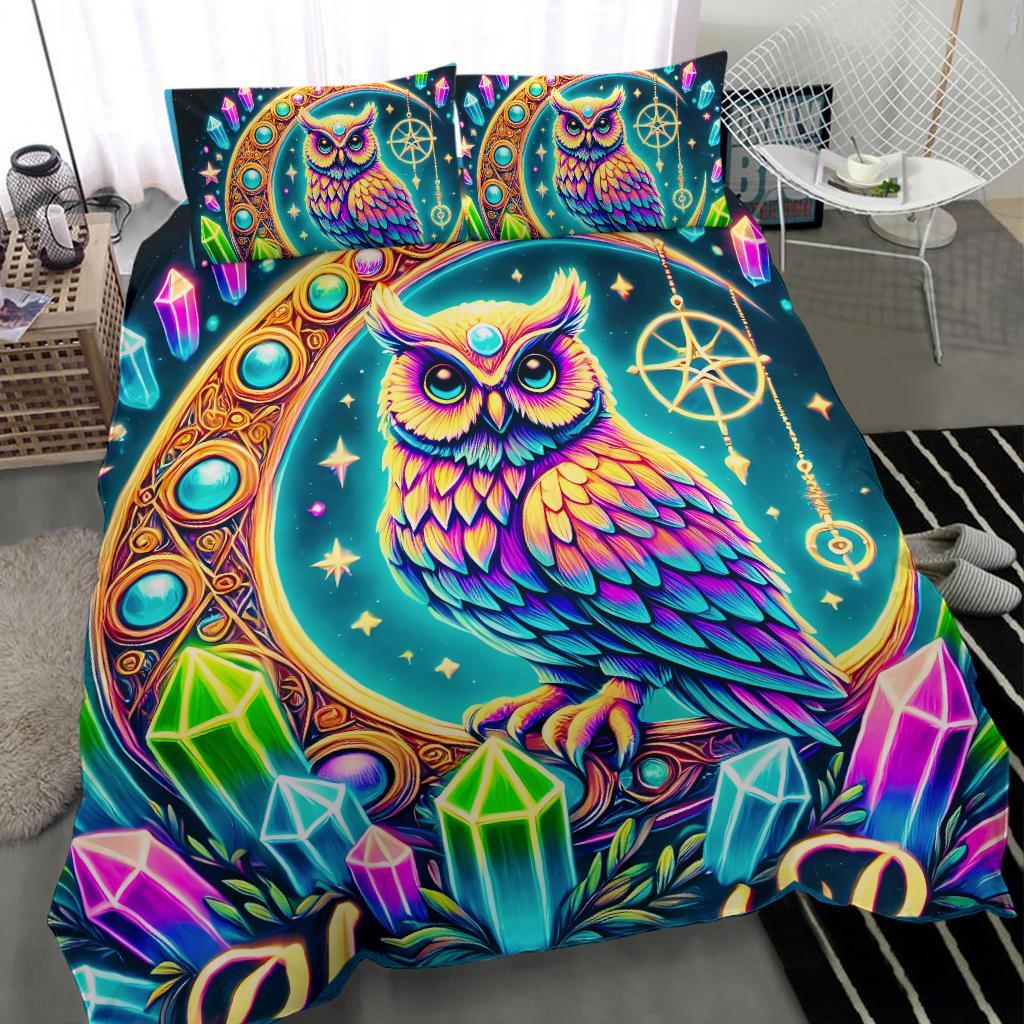 Magic Crystal Moon Wicca Owl Bedding Set Witchy Home Decor-MoonChildWorld