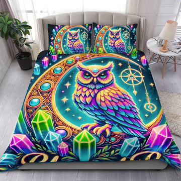 Magic Crystal Moon Wicca Owl Bedding Set Witchy Home Decor-MoonChildWorld