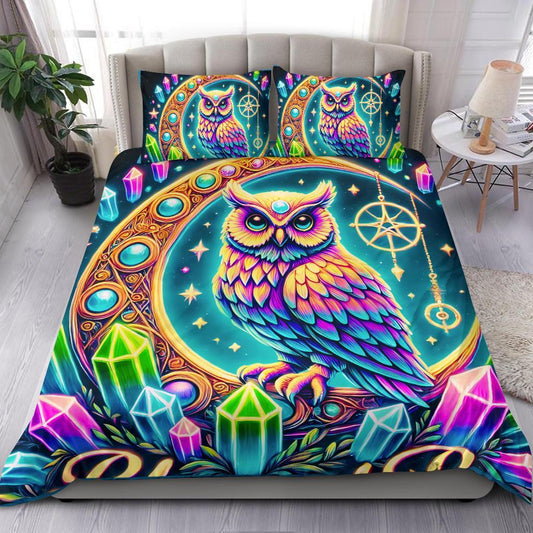 Magic Crystal Moon Wicca Owl Bedding Set Witchy Home Decor-MoonChildWorld